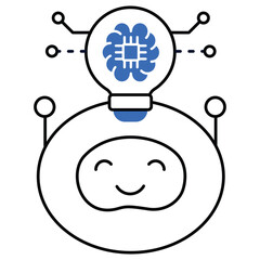 An icon illustrating a friendly AI assistant with a neural network, representing AI-driven solutions, virtual assistance, and smart technology.