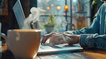 The coffee and typing hands