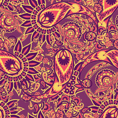 Seamless pattern based on traditional Asian elements Paisley. Traditional colorful seamless paisley vector pattern. Pattern for textile design or fabrics. Fashionable delicate design