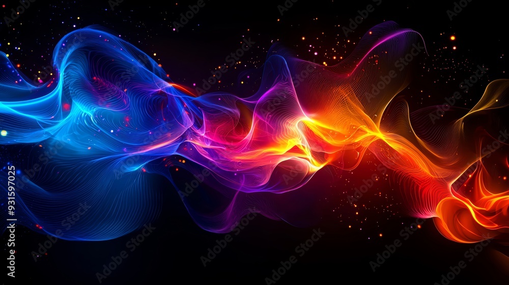 Poster a vibrant blend of colorful smoke waves creating an abstract background, perfect for design and arti
