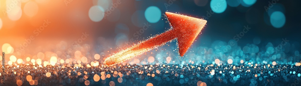 Poster a vibrant upward arrow glowing against a sparkling background, symbolizing growth and progress in a 