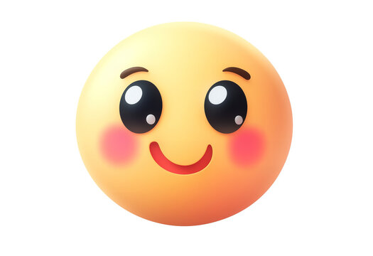 PNG Cute, blushing smiley face emoji with big eyes and a happy expression.
