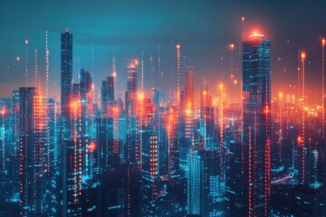 Fototapeta premium City Skyline with Financial Graphs and Data