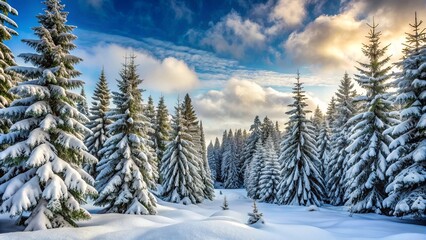 Fototapeta premium Winter forest with snow-covered spruce trees , Fichtenwald, winter, snow, trees, cold, nature, forest, peaceful, quiet