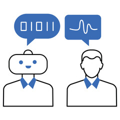 An icon illustrating the Turing Test concept with AI elements, highlighting AI intelligence evaluation, machine learning advancements, human-computer interaction, and cognitive computing.