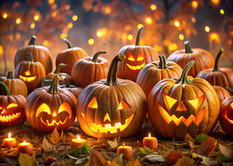 halloween background with pumpkins, candles and candles