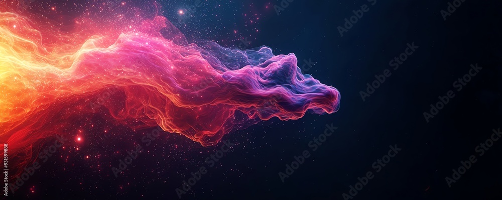 Poster vibrant swirling colors in a cosmic design, creating an enchanting abstract background for various c