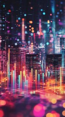Obraz premium Futuristic Cityscape with Superimposed Financial Data Charts