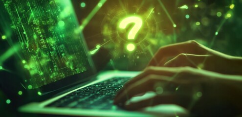 Digital Alert: Exclamation Mark Hovering Above Typing Hands