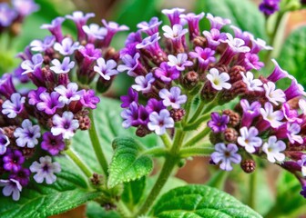 Obraz premium Delicate purple heliotrope flowers with white eyes and green stems isolated on a clean white background, showcasing intricate details and subtle texture.