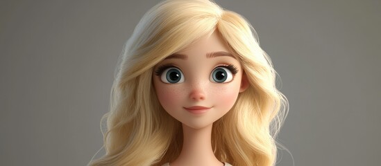 3D Cartoon Skin Care Charming Blonde Character with Fresh Face and Subtle Natural Look on Gray Background