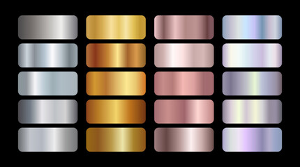 Metallic gradient foil background. Gold, Pink gold, Silver and Holographic metal vector template © Лилия Агапова