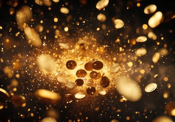 Obraz premium Explosion of Gold Coins Against Dark Background