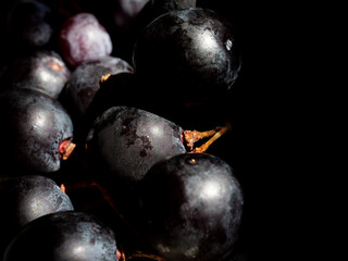 close-up organic and fresh black grapes