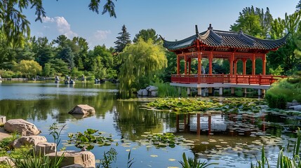 The Chinese Garden part of the Montreal Botanical Gardens Montreal Jardin Botanique : Generative AI