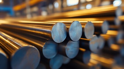 Naklejka premium Close-Up of Stacked Metal Rods in Industrial Setting