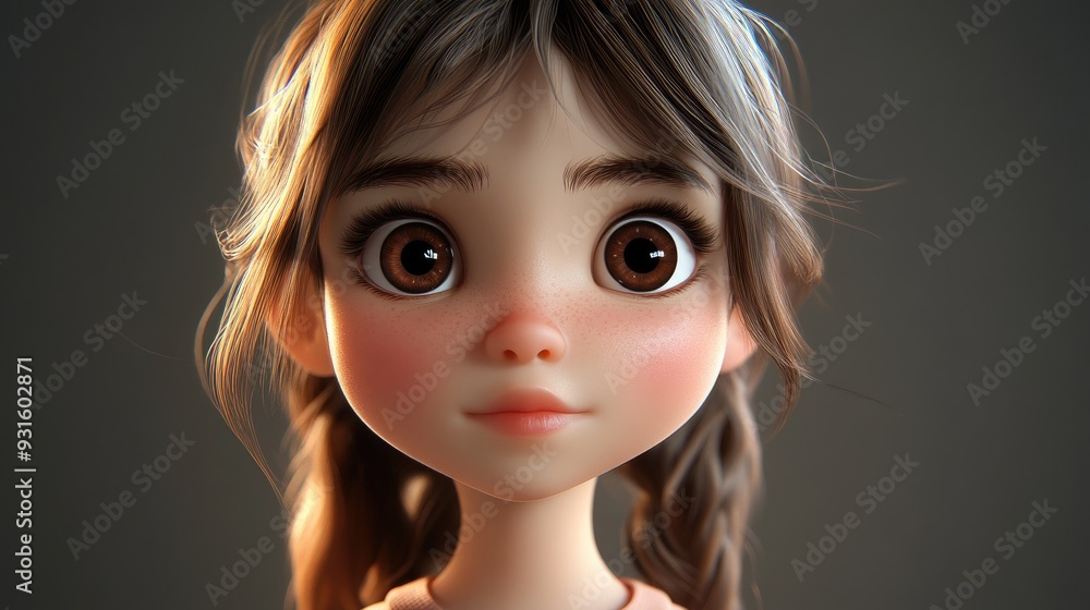 Poster 3D Cartoon Portrait of a Little Girl