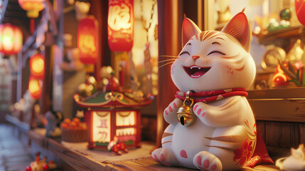 smiling maneki neko on the table