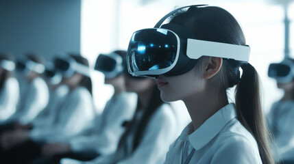 College students wear VR headsets in the AI and intelligent technology innovation classroom