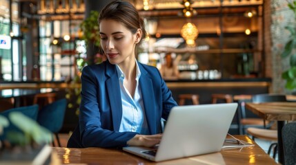 Fototapeta premium The businesswoman with laptop