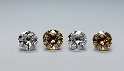 Three round diamonds in varying shades sit on a smooth surface, highlighting their unique colors and brilliance, perfect for jewelry design inspiration