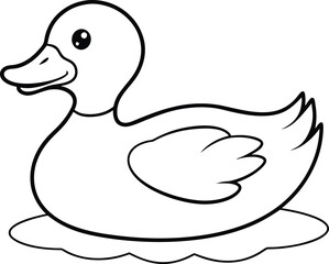 Playful duck coloring page, perfect for kids. Easy-to-color black and white drawing