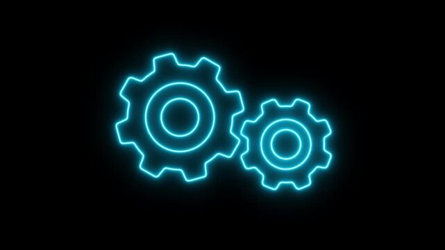 Glowing neon line rotating Gears, looping animation, Alpha channel, transparent background. 4K resolution