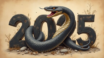 2025 written in the form of a snake. Chinese New Year 2025
