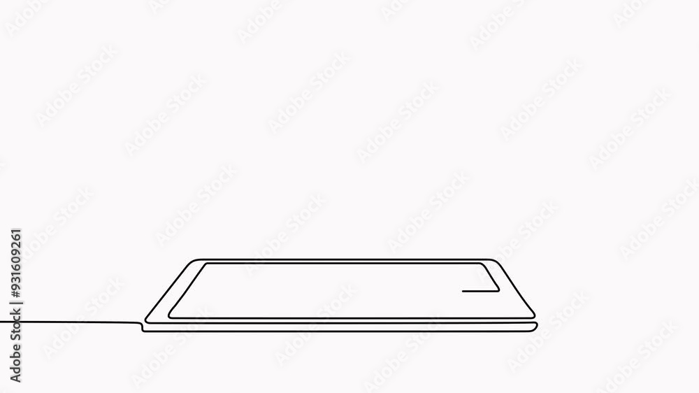 Poster laptop continuous line drawing animation. open computer linear gadget animated video.
