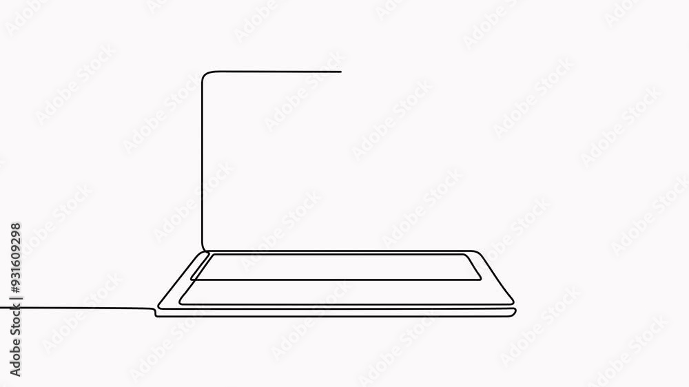 Poster laptop with open envelope continuous line drawing animation. send message concept. animated video is
