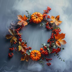 Autumn Wreath with Pumpkins.