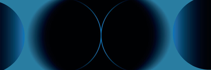 Blue and black abstract background with overlapping circles and geometric shapes