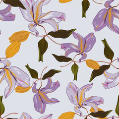 seamless floral vector pattern with graceful magnolias