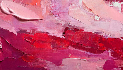 Abstract pink and red acrylic surface. Oil painting texture on canvas. Hand painted