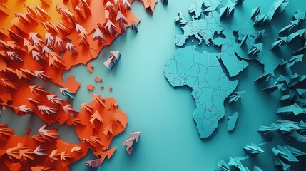 Fototapeta premium Global Economic Expansion Illustrated with 3D Map Arrows - Growth Concept Design by with Copy Space