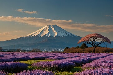 Naklejka premium Fujinomiya, Shizuoka, Japan with Mt. Fuji in spring.