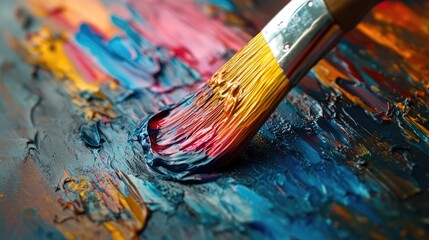 Fototapeta premium A paintbrush dipped in paint, frozen just before it touches the canvas, representing the power of pause.