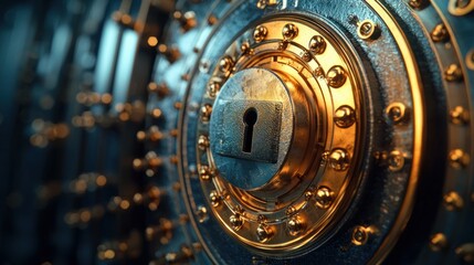 Fototapeta premium Fortified Banking Safety - 3D Illustration of Vault with Lock Symbolizing Security Concept with Copy Space, Designed by Style By 
