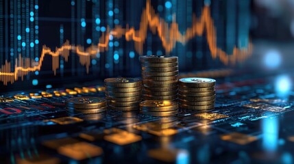 Financial Success and Growth with Coins and Rising Graph 3D Illustration - Style By 