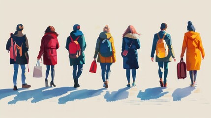 Fototapeta premium People Walking in Line