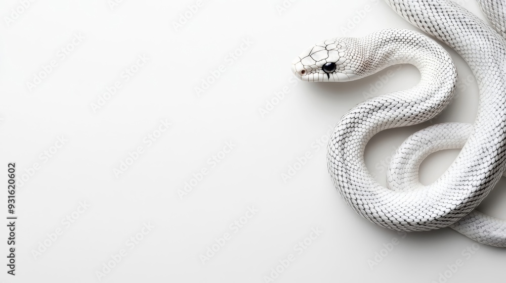 Poster minimalist design with a snake slithering across a blank white background, leaving space for text on