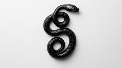 Fototapeta premium Minimalist New Year poster with a stylized black snake forming the digits of the year sleek design with white background and metallic accents for a modern look 