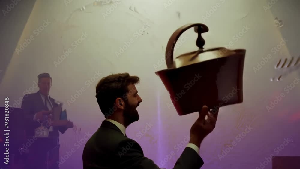 Poster man tossing hat while performing on stage at an event generative ai