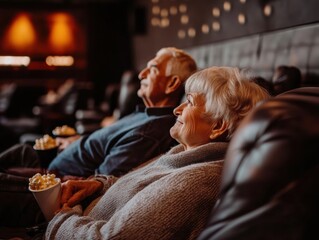 A man and a woman are sitting in a movie theater, watching a movie