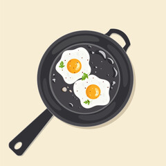Frying eggs on frying pan illustration. Stock vector art isolated on white background.