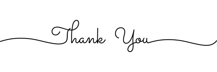 Calligraphic Thank you text in ballpoint pen style isolated on white background. Rounded Thank you sign in script text with capitalized first letters. Vector Illustration.