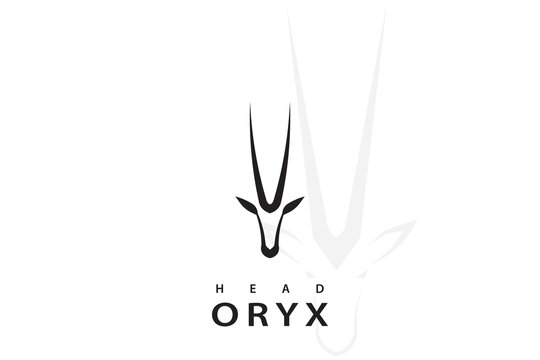 Oryx head logo design, vector silhouette of an oryx head, with long horns.