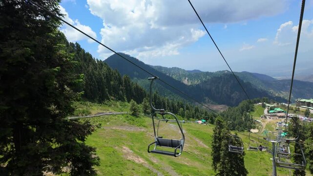 Malam Jabba Chair Lifts amusement park on a sunny day in Malam Jabba, Khyber Pakhtunkhwa, Pakistan