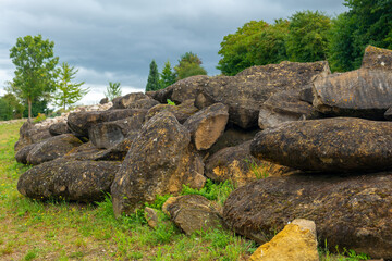 pile of rocks are in a field