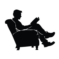 Silhouette of a man sitting in a chair and reading a book.